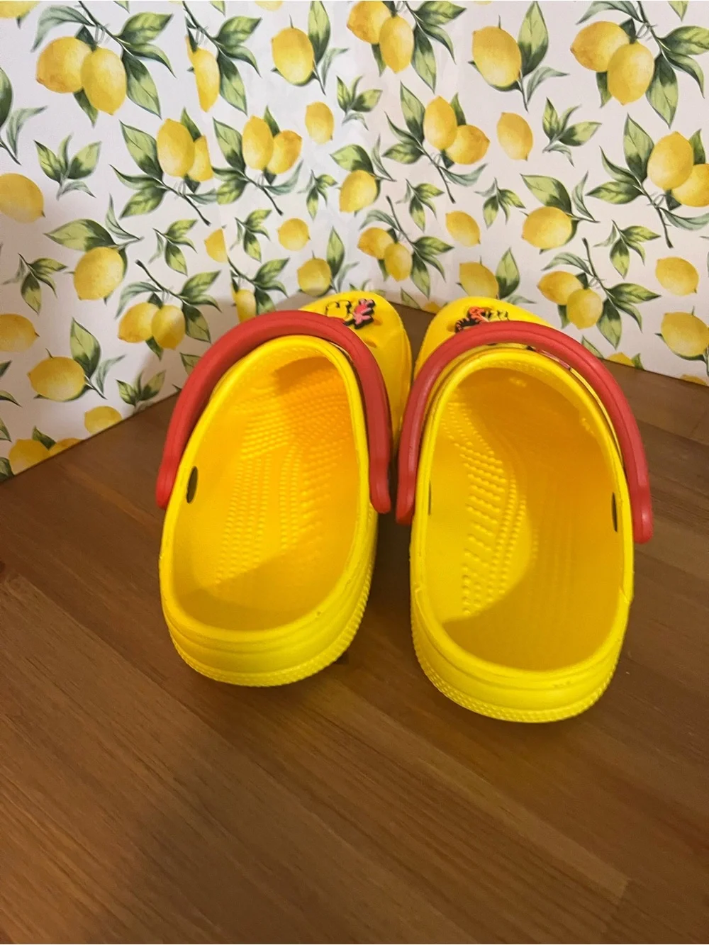 Kids Yellow Foam Clogs with Red Strap featuring Winnie the Pooh Characters